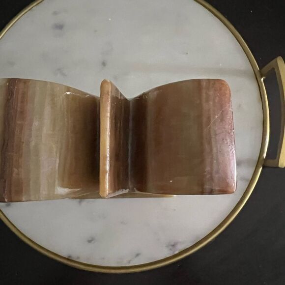 Carved Stone Vintage Mayan Aztec Inspired Onyx Agate Bookends MCM - Picture 6 of 7